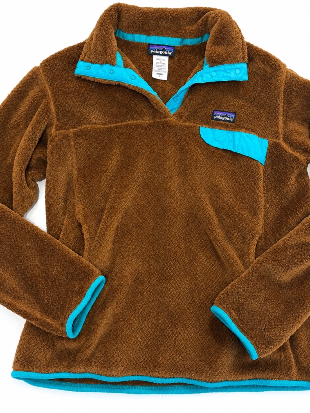 Patagonia Re-Tool Snap-T Fleece Pullover Brown Turquoise Women's Large